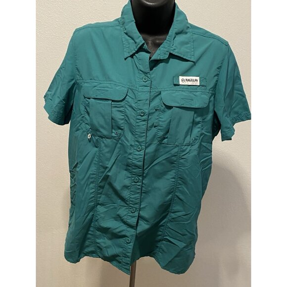 Magellan Outdoors Womens S Blouse Relaxed Fit Fish Gear Shirt Short Sleeves - Picture 1 of 11